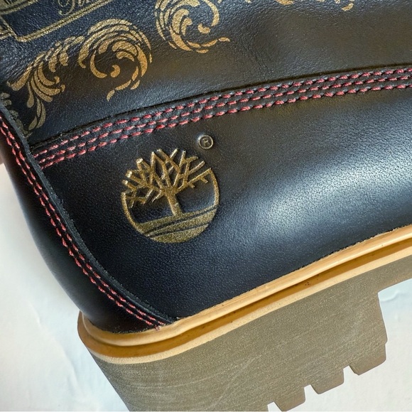 NWOT Timberland Black Leather Red Satin Gold Detail Lace Up Boots Size 6 - Picture 7 of 12